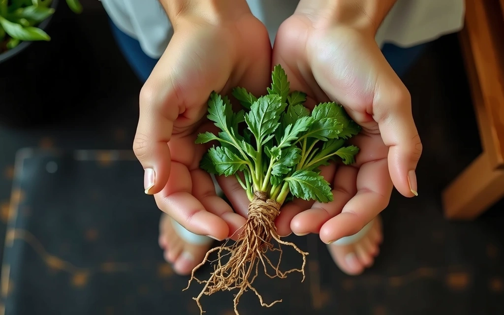 Hands holding fresh green herbs, symbolizing pure ingredients